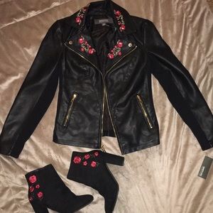 Embroidered leather jacket